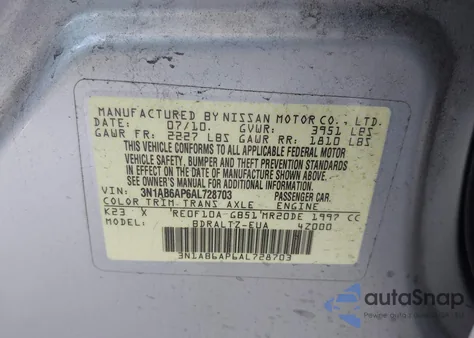 2010 Nissan Sentra 2.0S z USA, uszkodzony, nr VIN 3N1AB6AP6AL728703